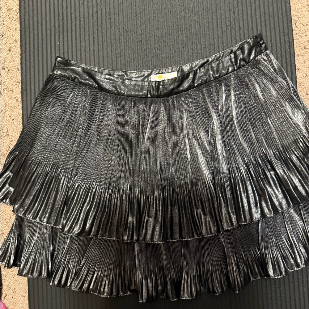 Boden Metallic Black Pleated Mini Skirt Tiered Plisse